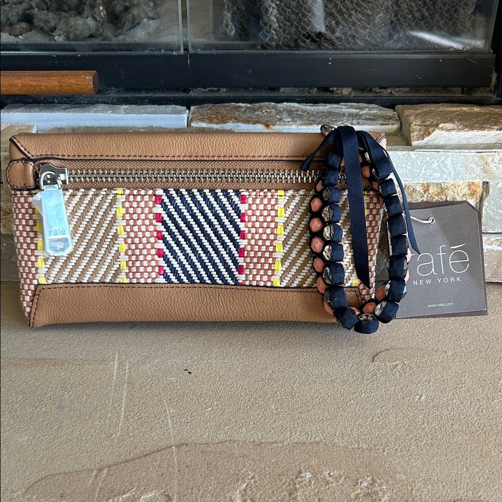 Rafe New York Celia Tan‎ Multi Woven Leather Clutch Wristlet Bag NWT